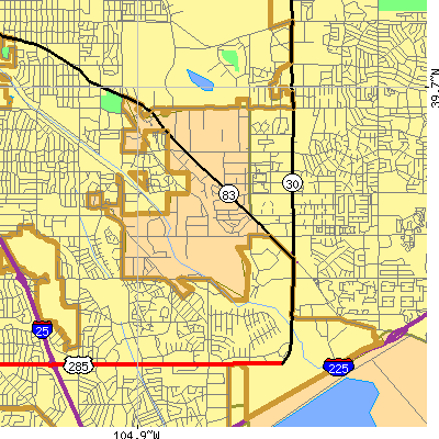 Zip code 80231 close-up map