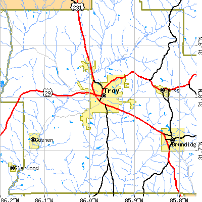 Zip code 36079 close-up map