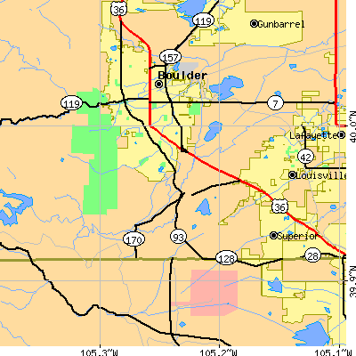 Zip code 80303 close-up map