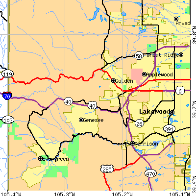 Zip code 80401 close-up map
