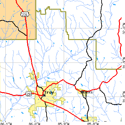 Zip code 36081 close-up map