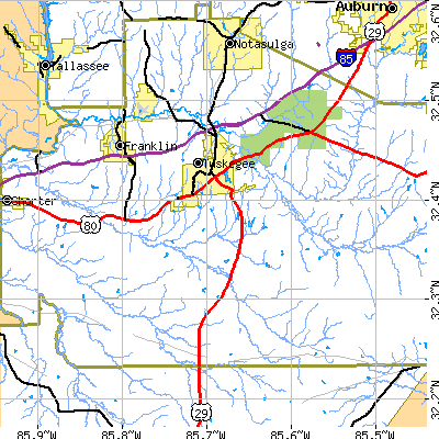 Zip code 36083 close-up map