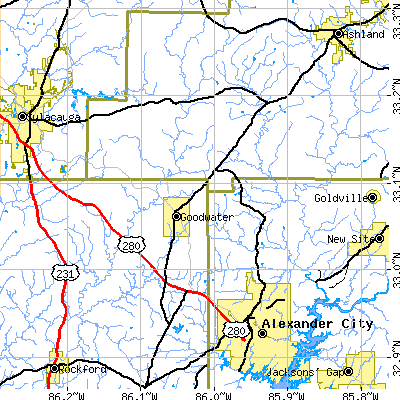 Zip code 35072 close-up map
