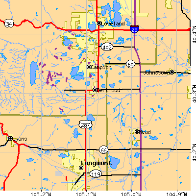 Zip code 80513 close-up map