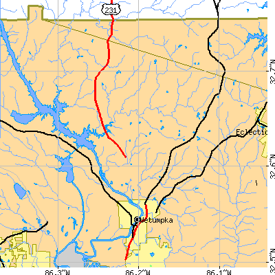 Zip code 36092 close-up map