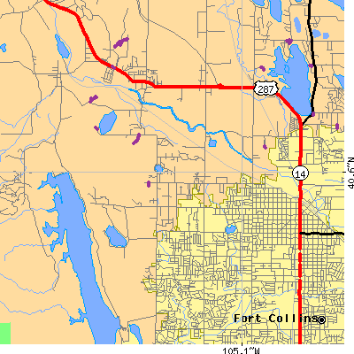 Zip code 80521 close-up map