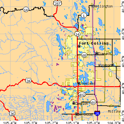 Zip code 80538 close-up map
