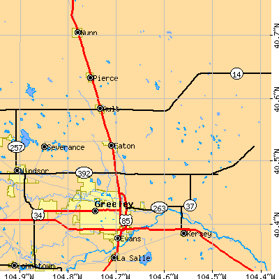 Zip code 80615 close-up map