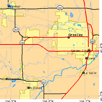 Zip code 80634 close-up map