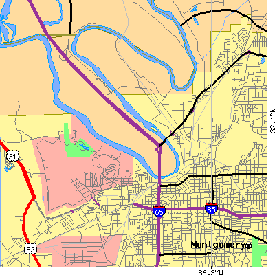 Zip code 36104 close-up map