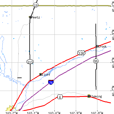 Zip code 80736 close-up map