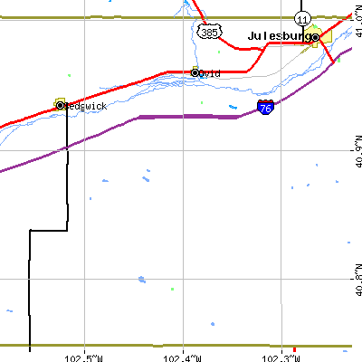 Zip code 80744 close-up map