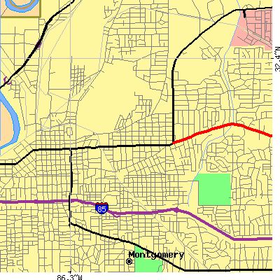 Zip code 36107 close-up map