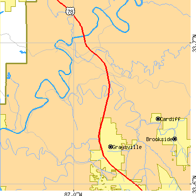 Zip code 35073 close-up map