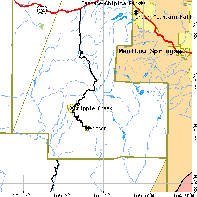 Zip code 80813 close-up map