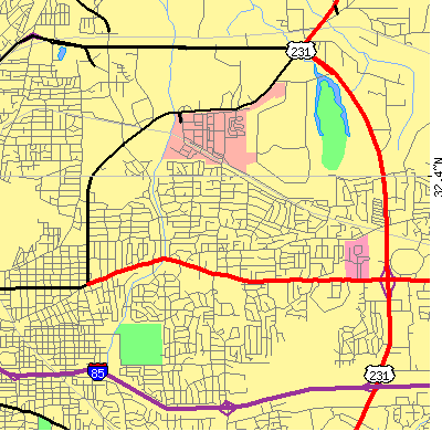 Zip code 36109 close-up map