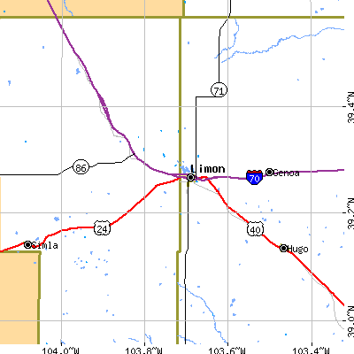 Zip code 80828 close-up map