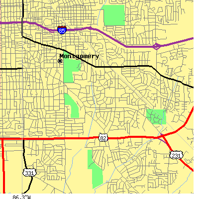 Zip code 36111 close-up map