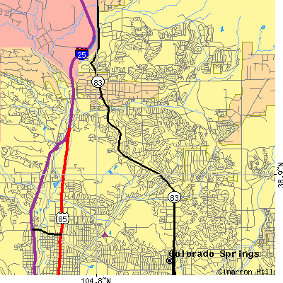 Zip code 80918 close-up map