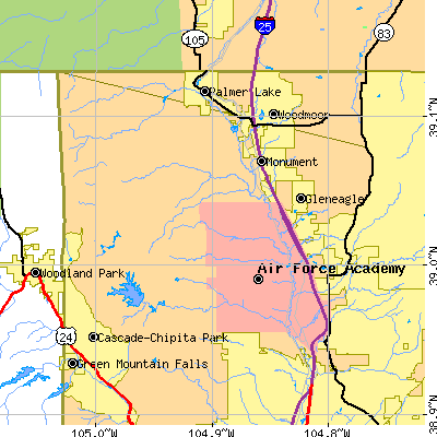 Zip code 80921 close-up map