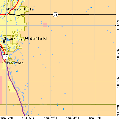 Zip code 80928 close-up map