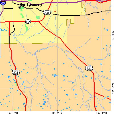 Zip code 36116 close-up map