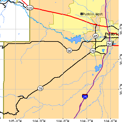 Zip code 81005 close-up map