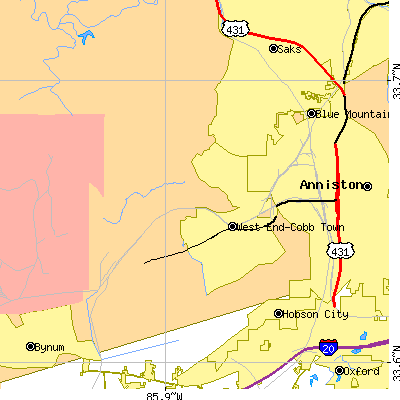 Zip code 36201 close-up map