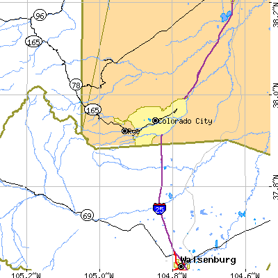Zip code 81069 close-up map