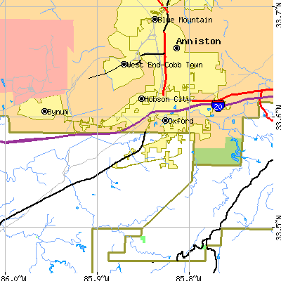 Zip code 36203 close-up map