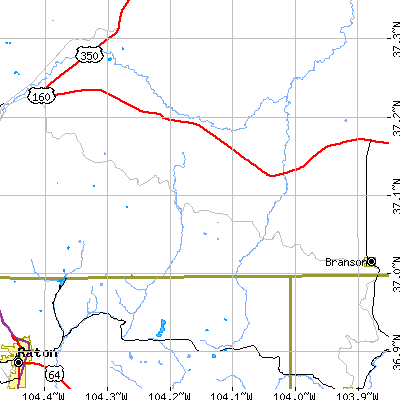 Zip code 81081 close-up map