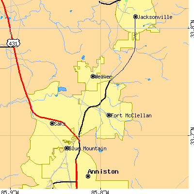 Zip code 36206 close-up map
