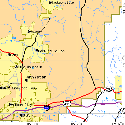 Zip code 36207 close-up map