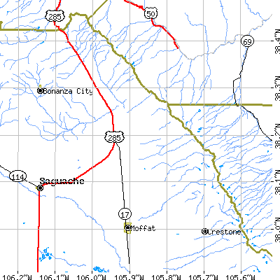 Zip code 81143 close-up map