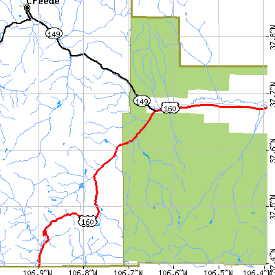 Zip code 81154 close-up map