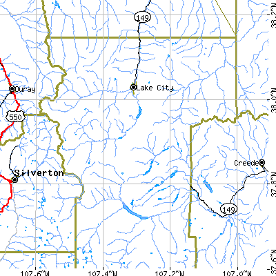 Zip code 81235 close-up map