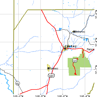 Zip code 81321 close-up map