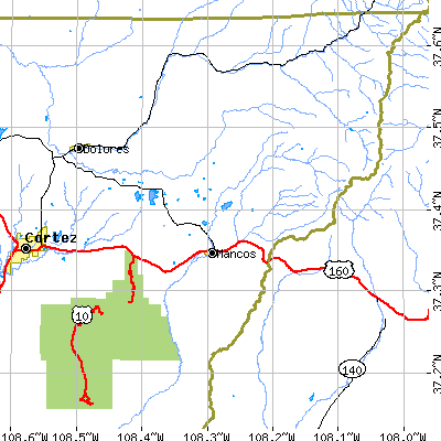 Zip code 81328 close-up map