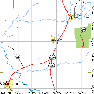 Zip code 81334 close-up map