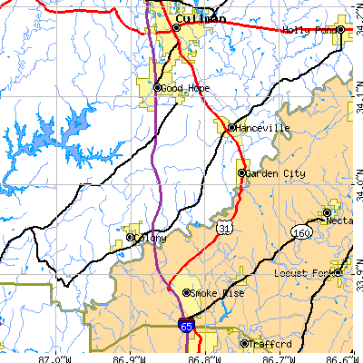 Zip code 35077 close-up map