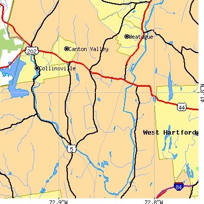 Zip code 06001 close-up map