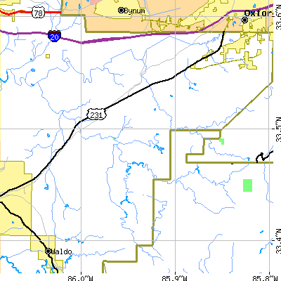 Zip code 36268 close-up map