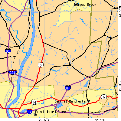 Zip code 06074 close-up map