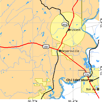 Zip code 35078 close-up map