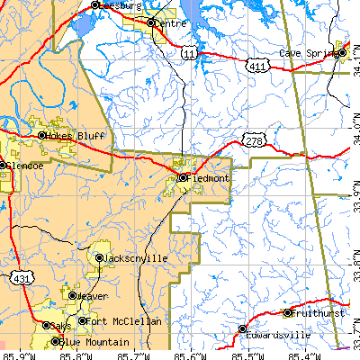 Zip code 36272 close-up map