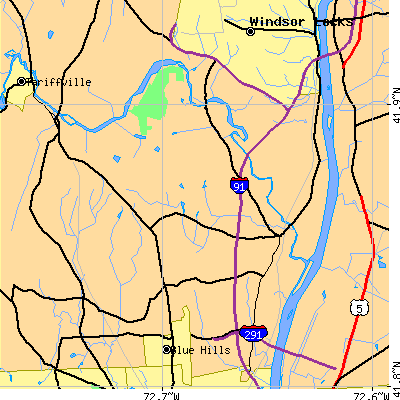 Zip code 06095 close-up map