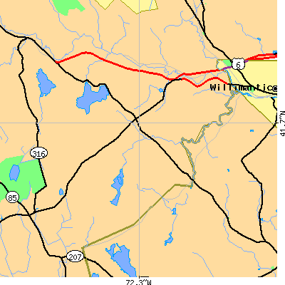Zip code 06237 close-up map