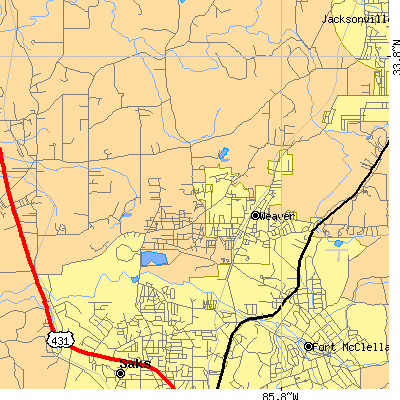 Zip code 36277 close-up map