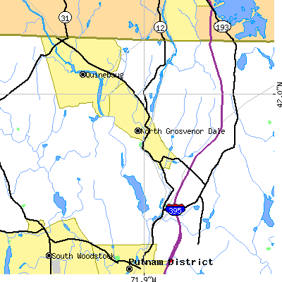 Zip code 06255 close-up map