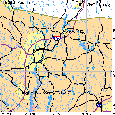 Zip code 06360 close-up map